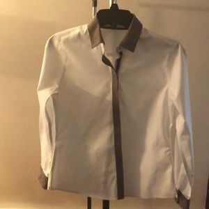 White blouse with brown  trimmings